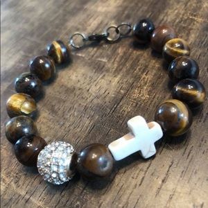 Handmade cross stone bracelet